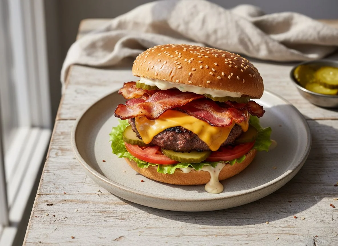 Бургер с беконом и сыром photo