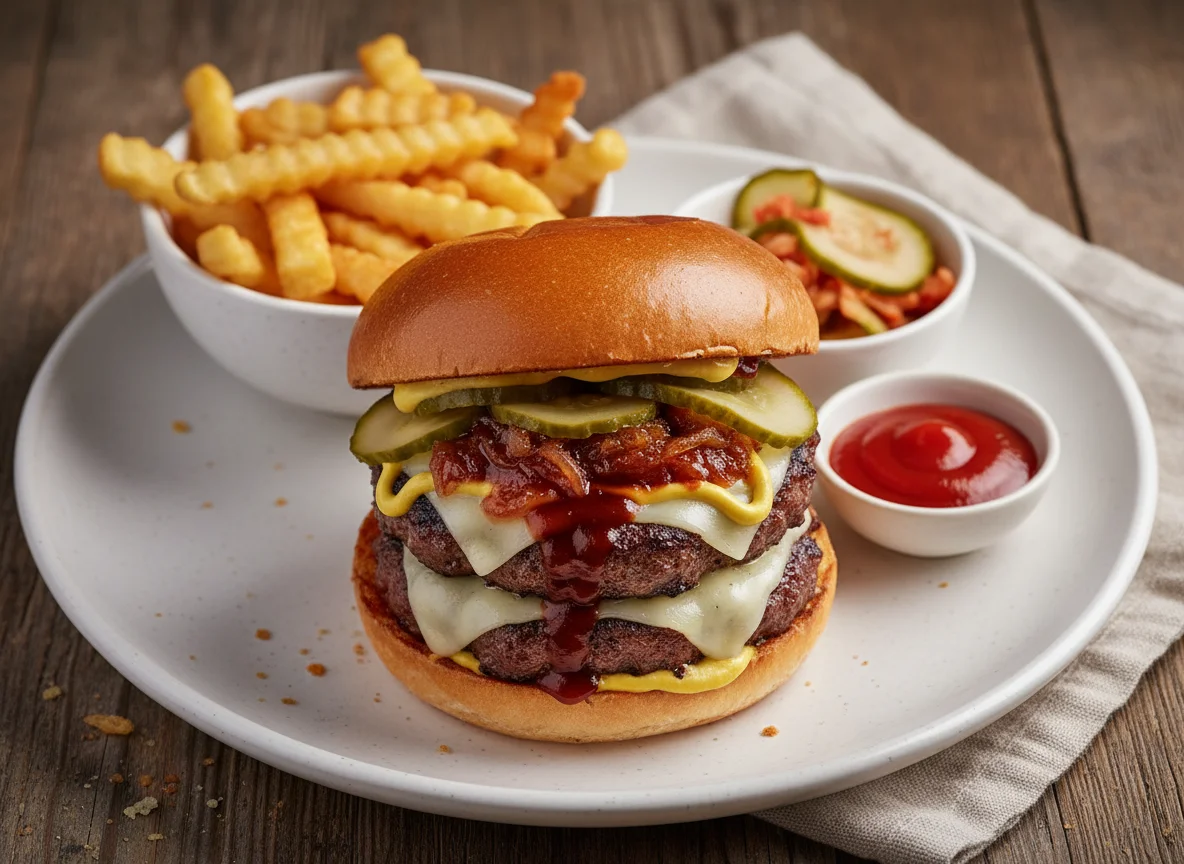 Бургер с двойной говядиной и сырным комбо photo