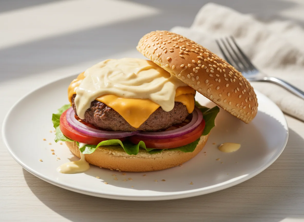 Бургер с говядиной и соусом photo