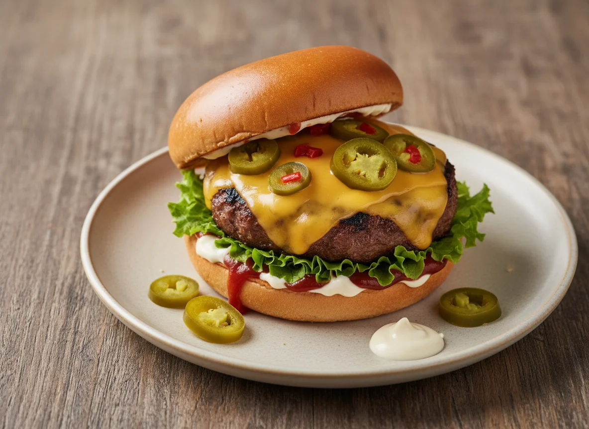 Бургер с халапеньо и сыром photo