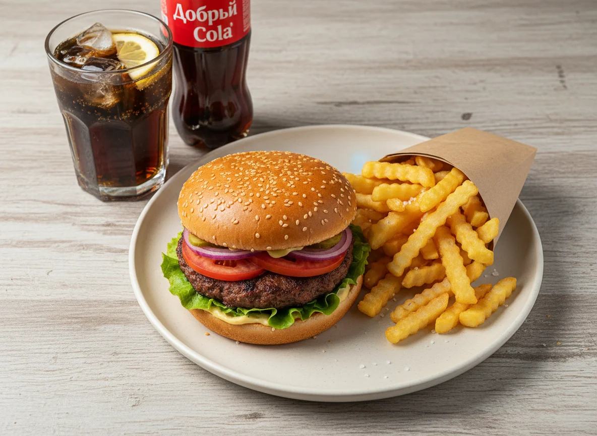 Бургер с картофелем фри и колой photo