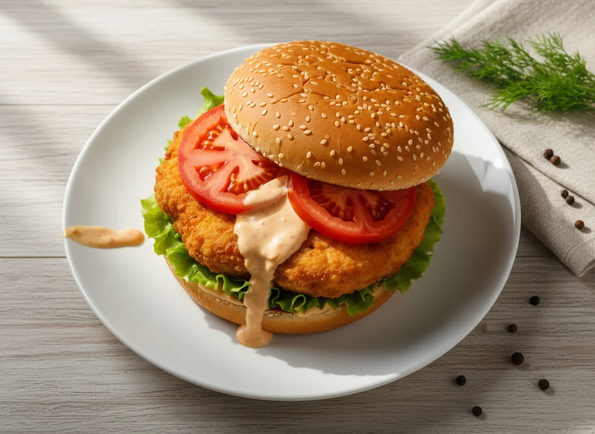 Бургер с котлетой и овощами photo