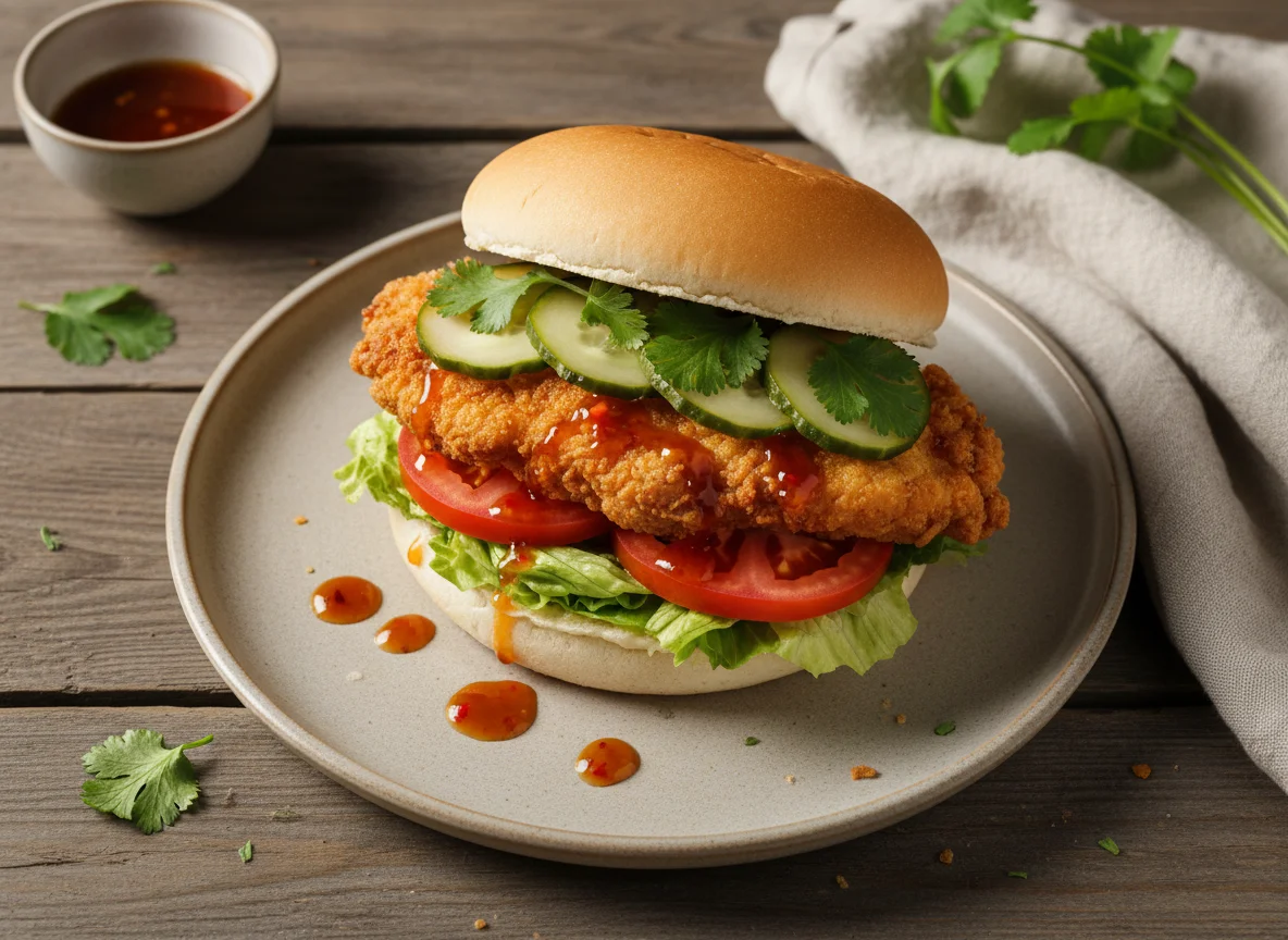 Бургер с курицей и овощами photo