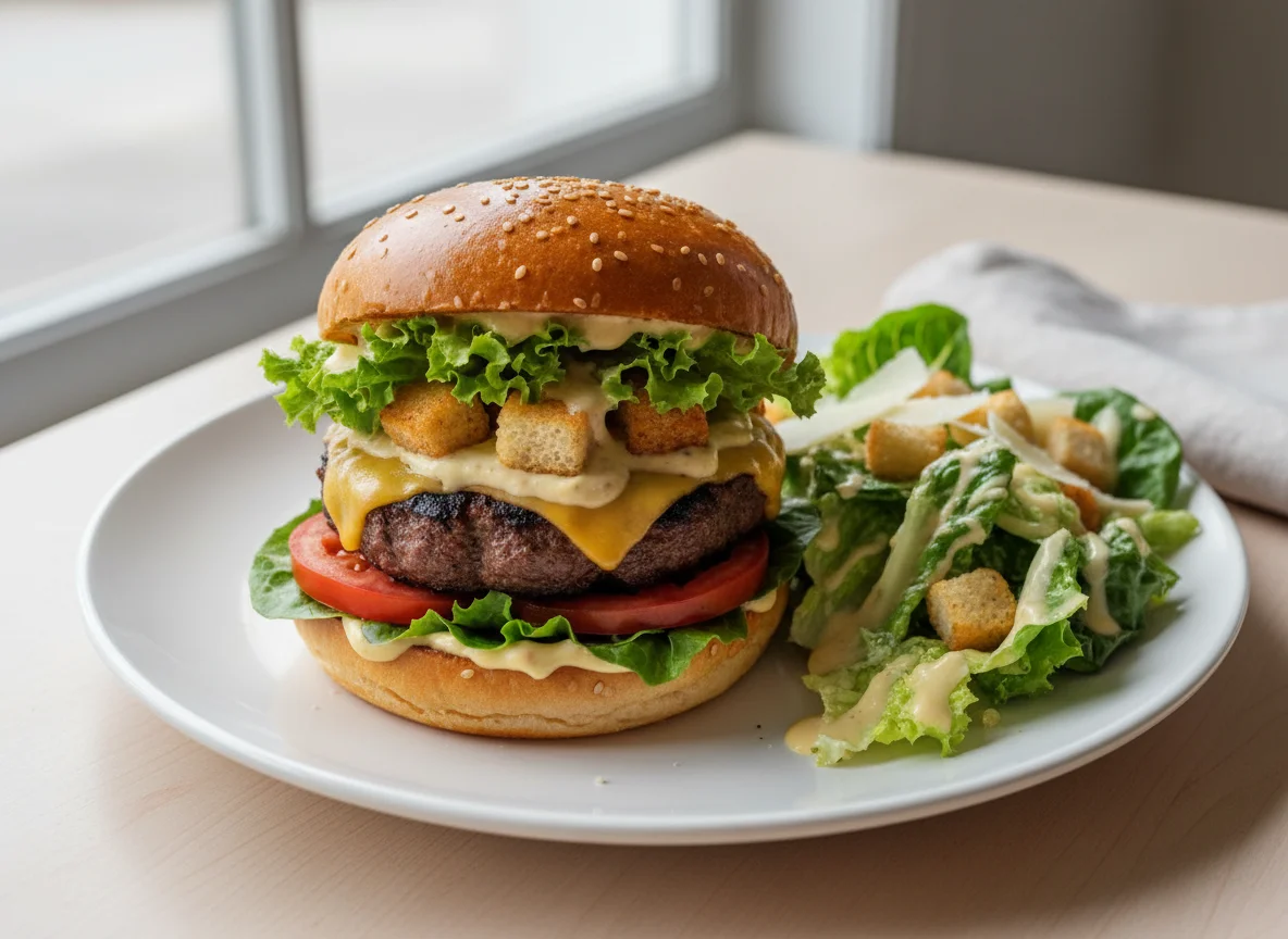 Бургер с салатом Цезарь photo