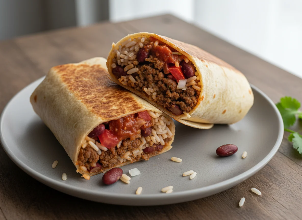 Буррито с мясным фаршем и овощами photo