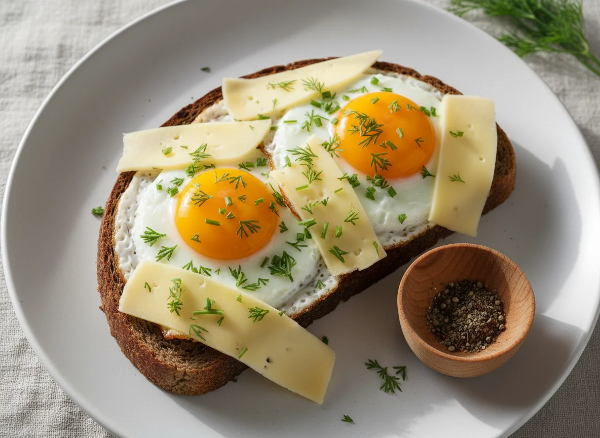 Бутерброд с яичницей и сыром photo