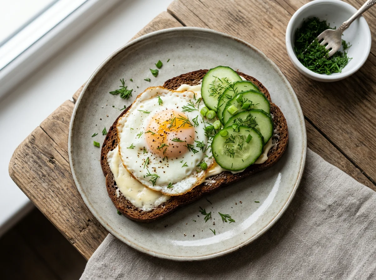 Бутерброд с яйцом и огурцом photo