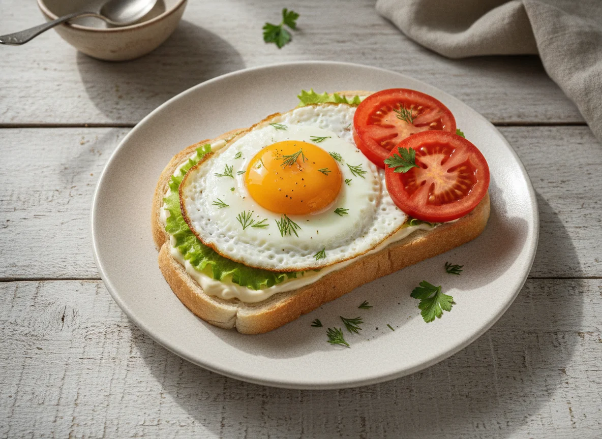 Бутерброд с яйцом и овощами photo