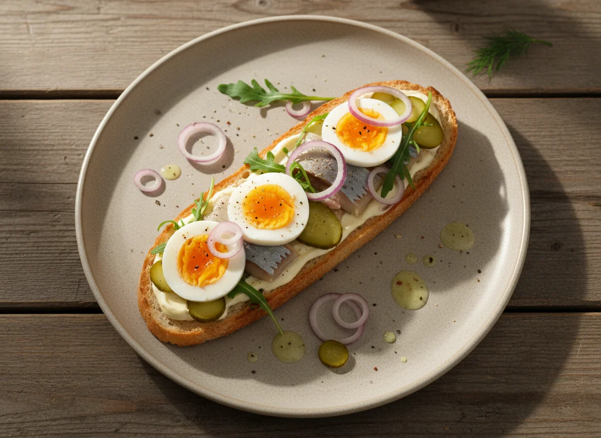 Бутерброд с яйцом и сельдью photo