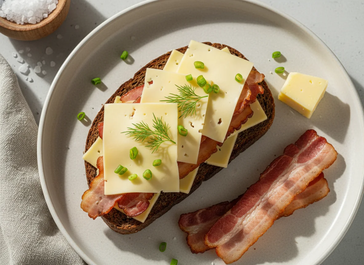 Бутерброд с беконом и сыром photo