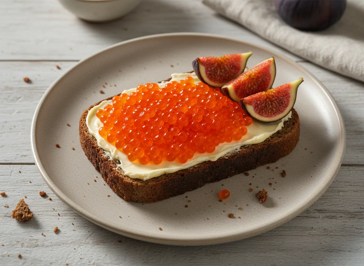 Бутерброд с икрой и инжир photo
