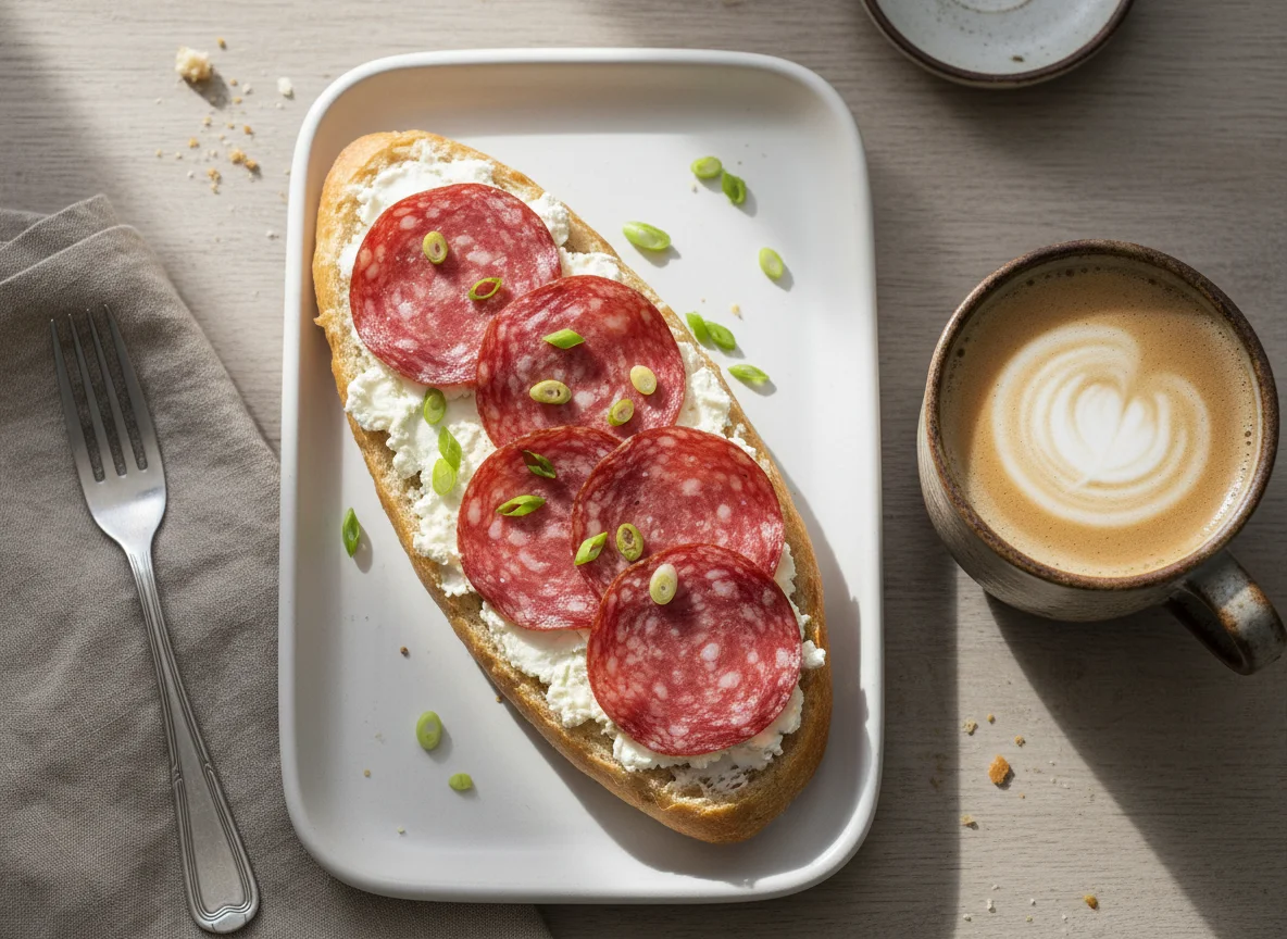 Бутерброд с колбасой и кофе photo