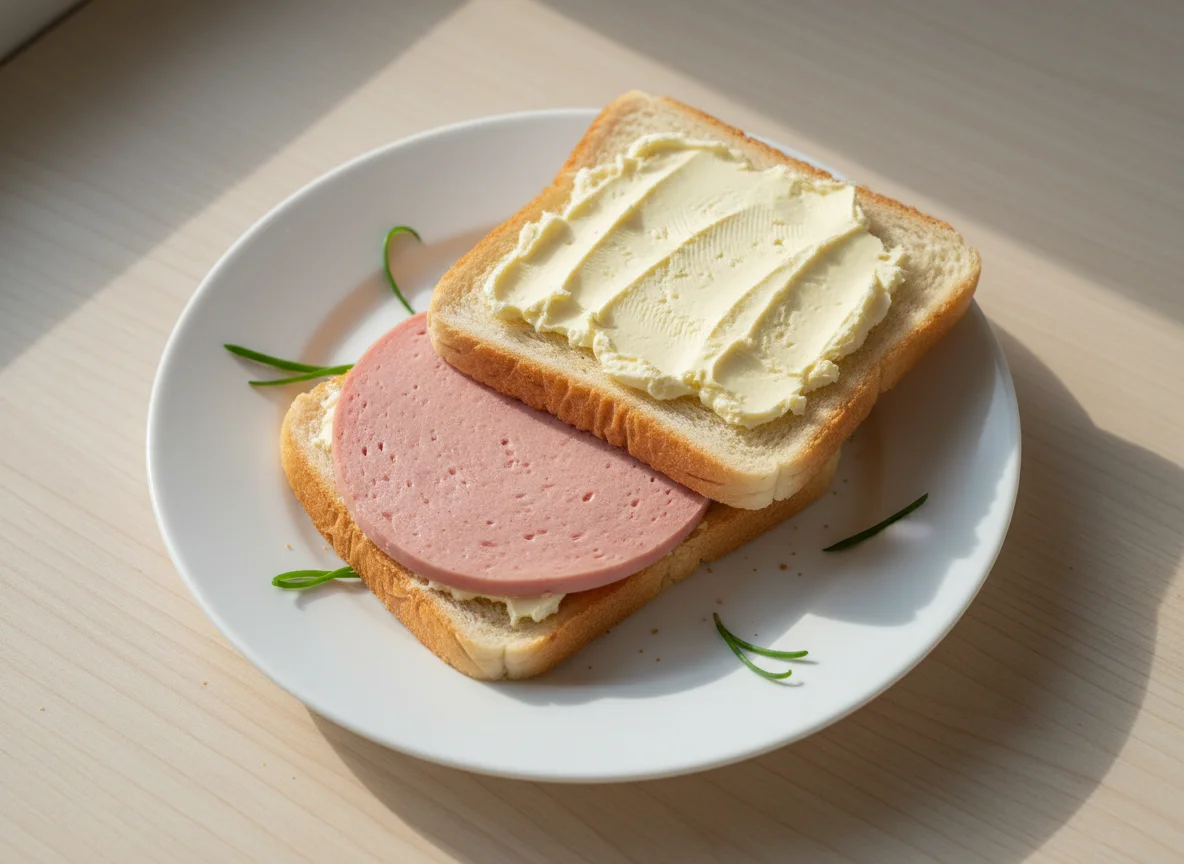 Бутерброд с колбасой и плавленым сыром photo