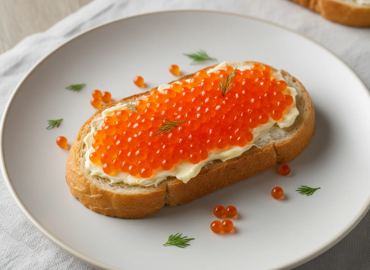 Бутерброд с красной икрой и маслом photo