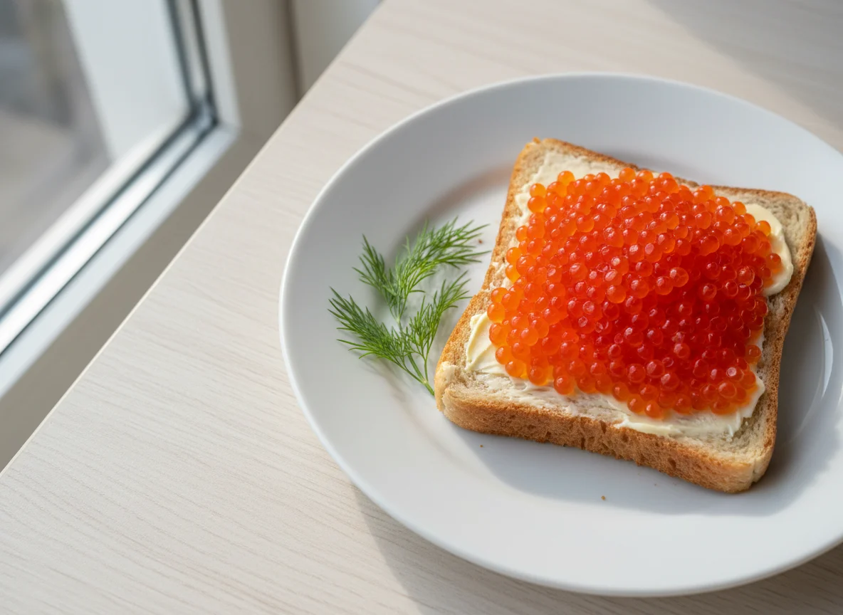Бутерброд с красной икрой photo