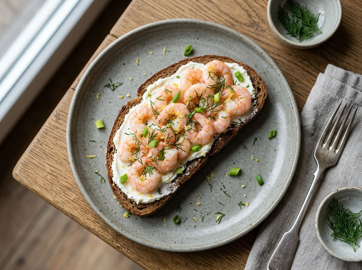 Бутерброд с креветками и сливочным сыром photo