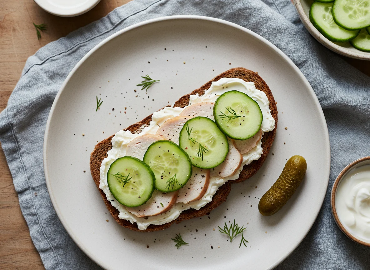 Бутерброд с курицей и огурцами photo