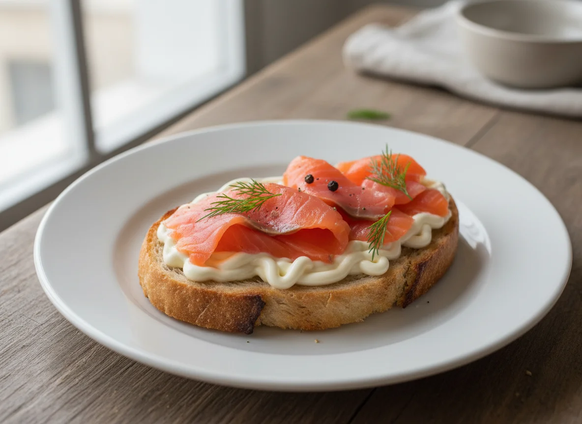 Бутерброд с лососем и майонезом photo