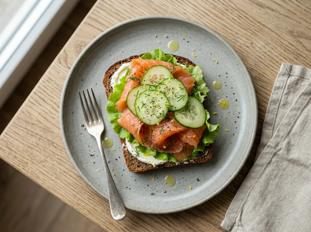 Бутерброд с лососем и огурцом photo