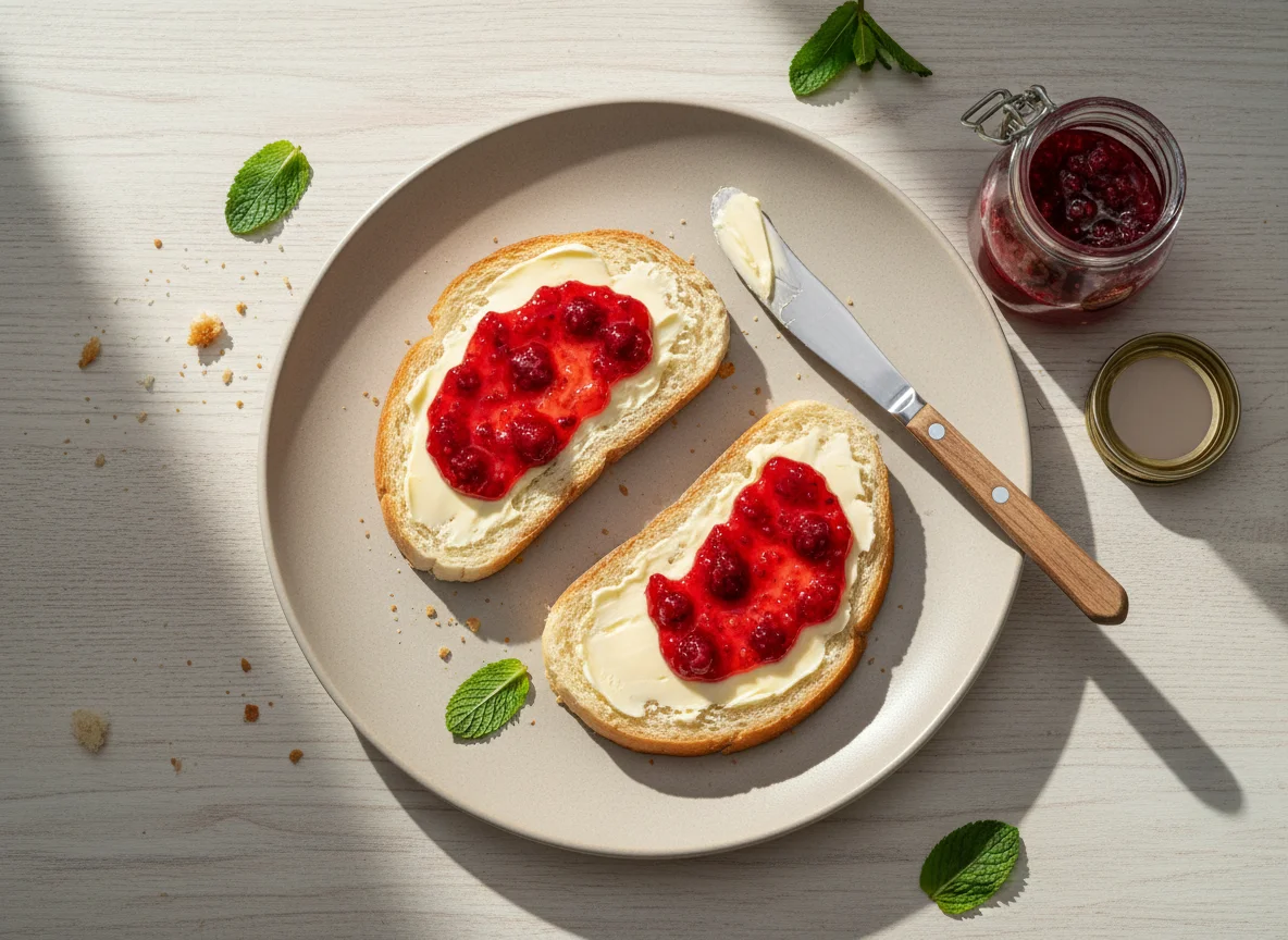 Бутерброд с маслом и джемом photo