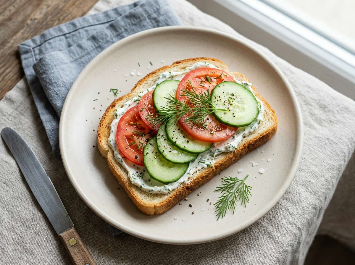 Бутерброд с овощами и сливочным сыром photo