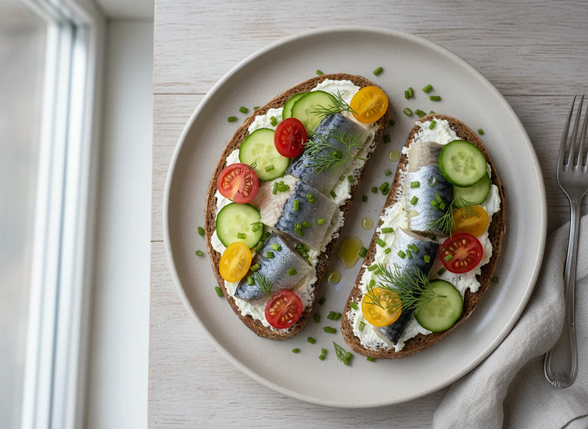 Бутерброд с рыбой и овощами photo