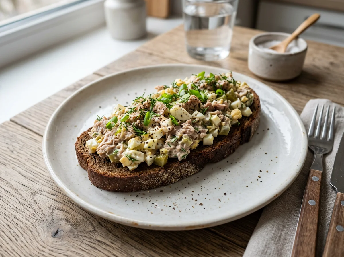 Бутерброд с салатом из тунца и яйца photo