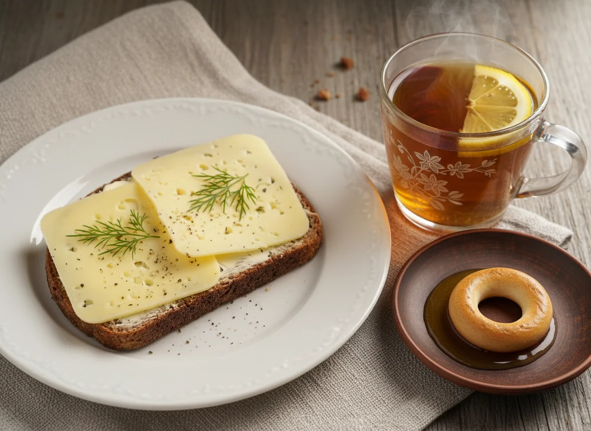 Бутерброд с сыром и чай photo