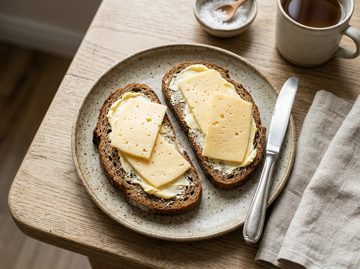Бутерброд с сыром и маслом photo