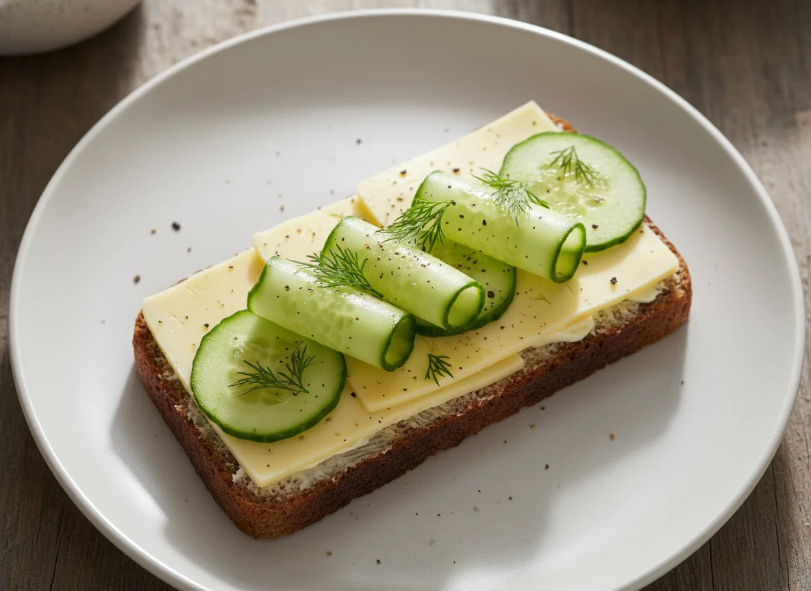 Бутерброд с сыром и огурцом photo