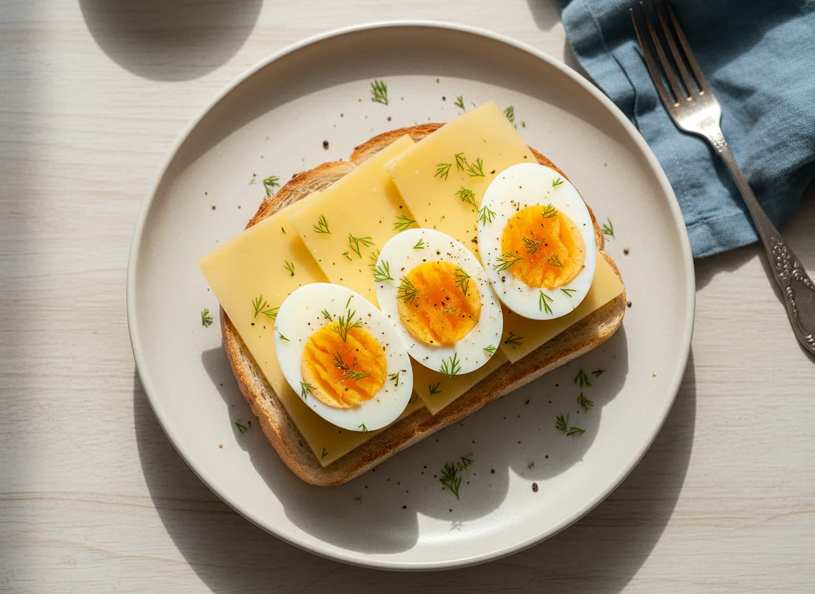 Бутерброд с сыром и вареные яйца photo