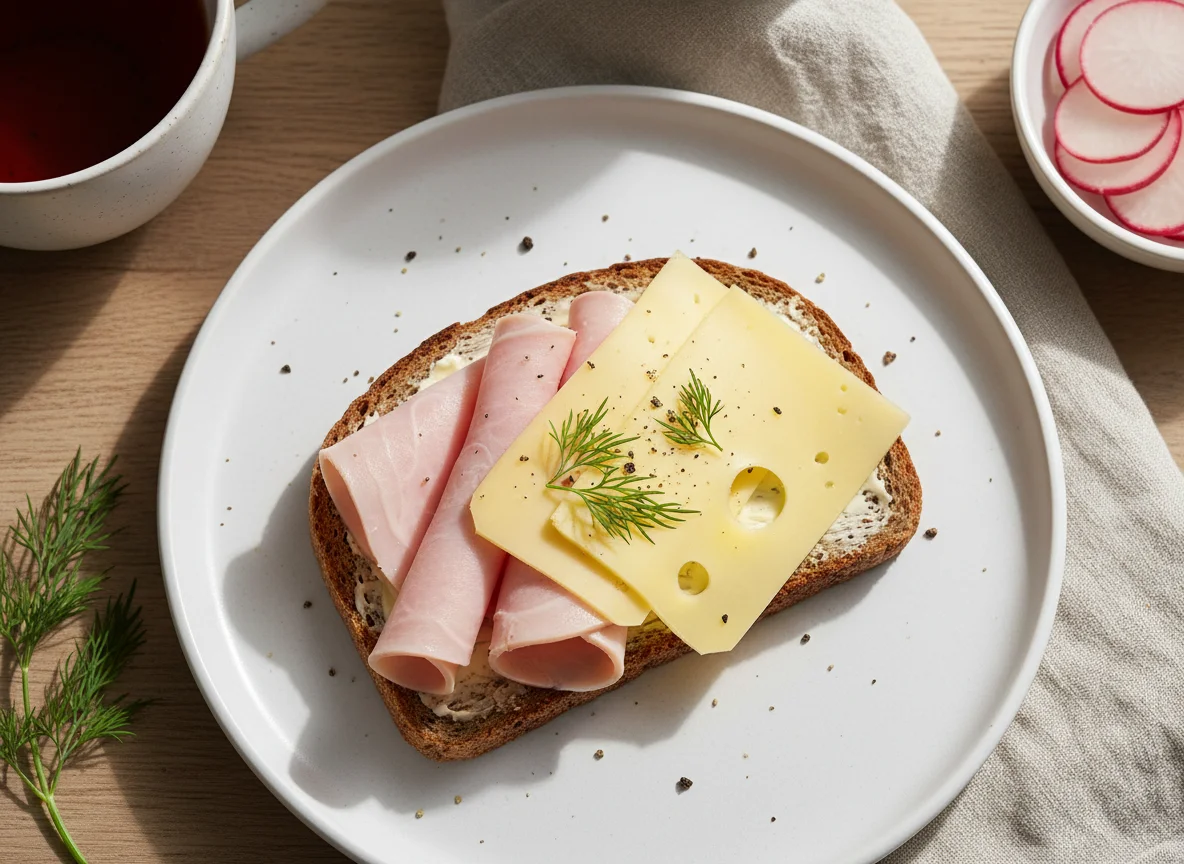 Бутерброд с сыром и ветчиной photo