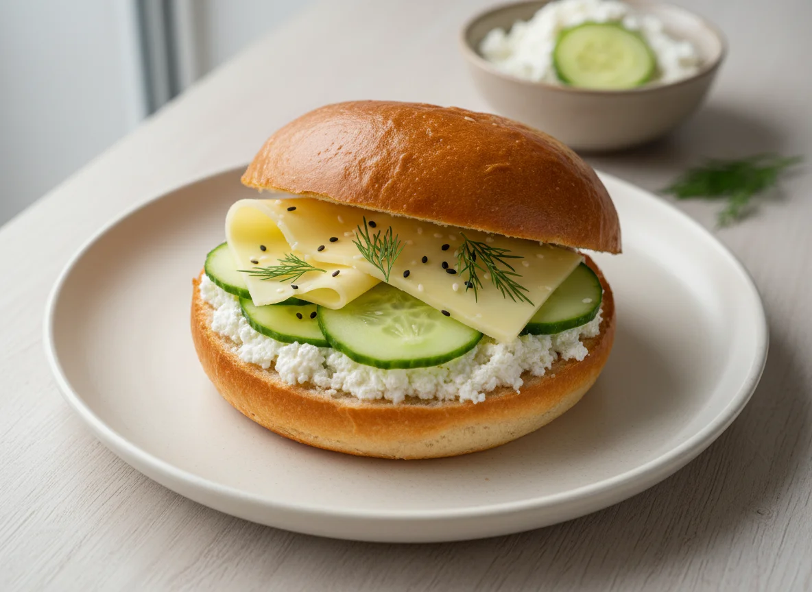 Бутерброд с сыром, огурцом и творожным сыром photo