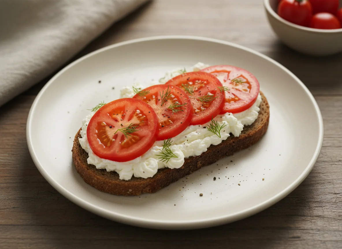 Бутерброд с творожным сыром и помидором photo