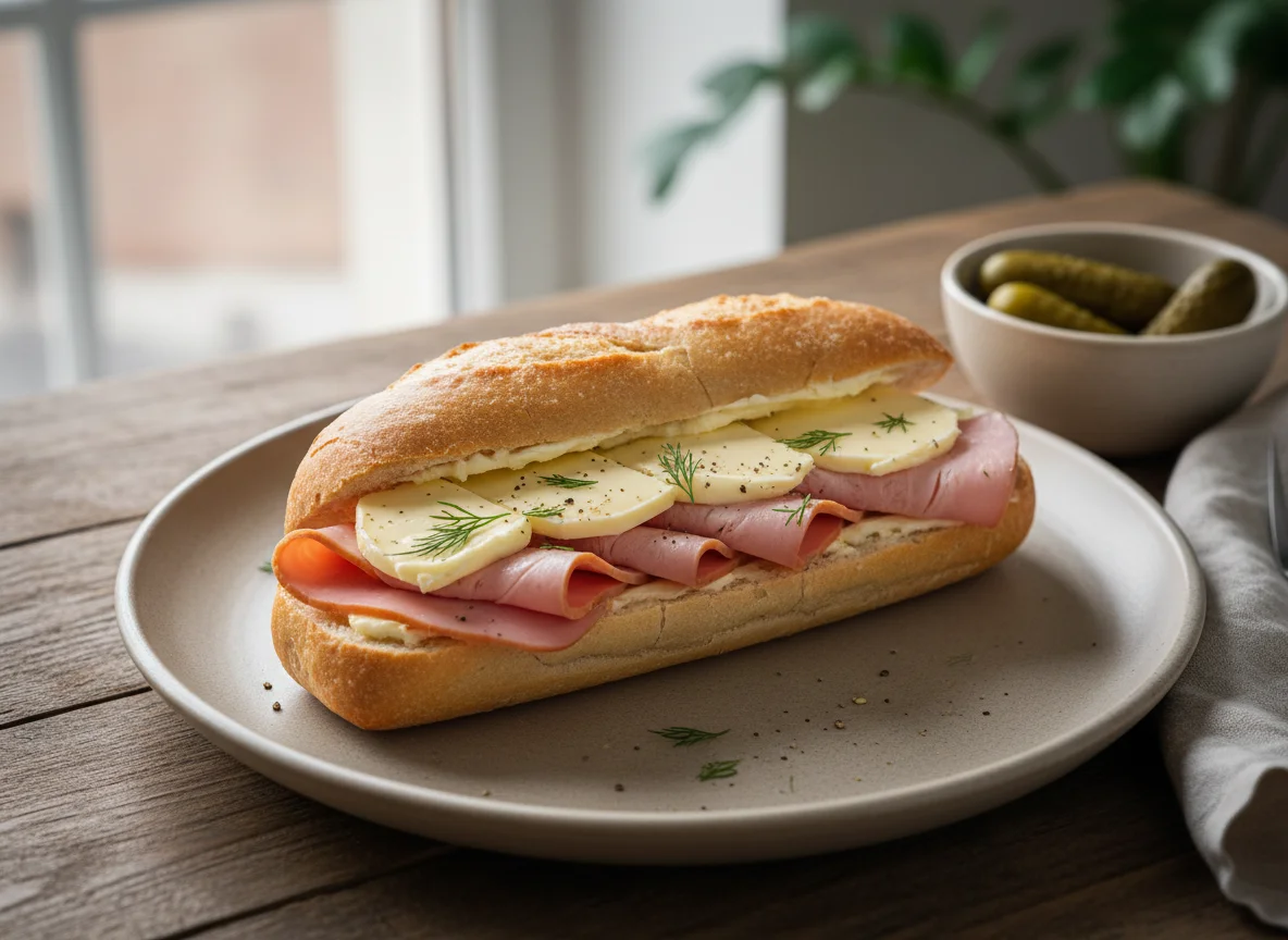 Бутерброд с ветчиной и маслом photo