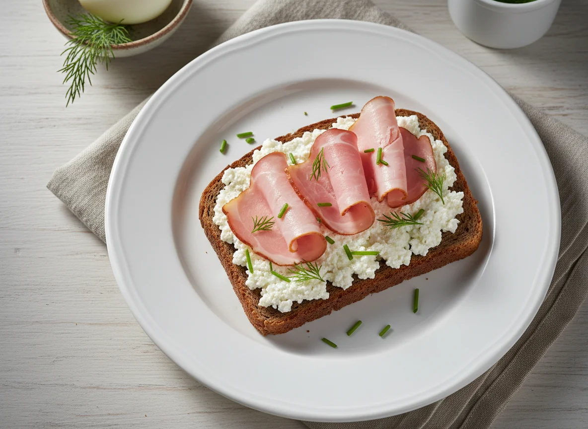 Бутерброд с ветчиной и творожным сыром photo