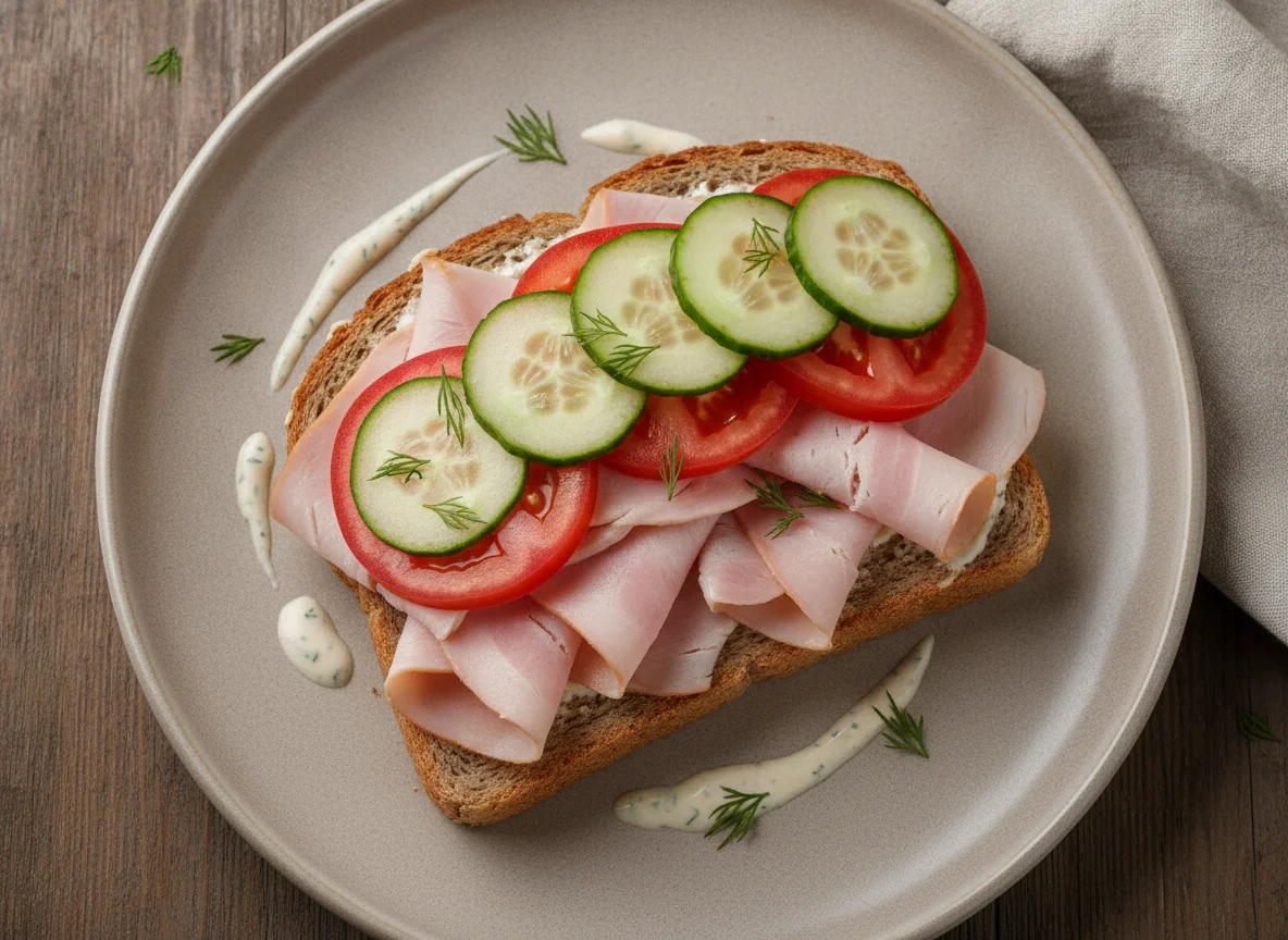 Бутерброд с ветчиной из индейки и овощами photo