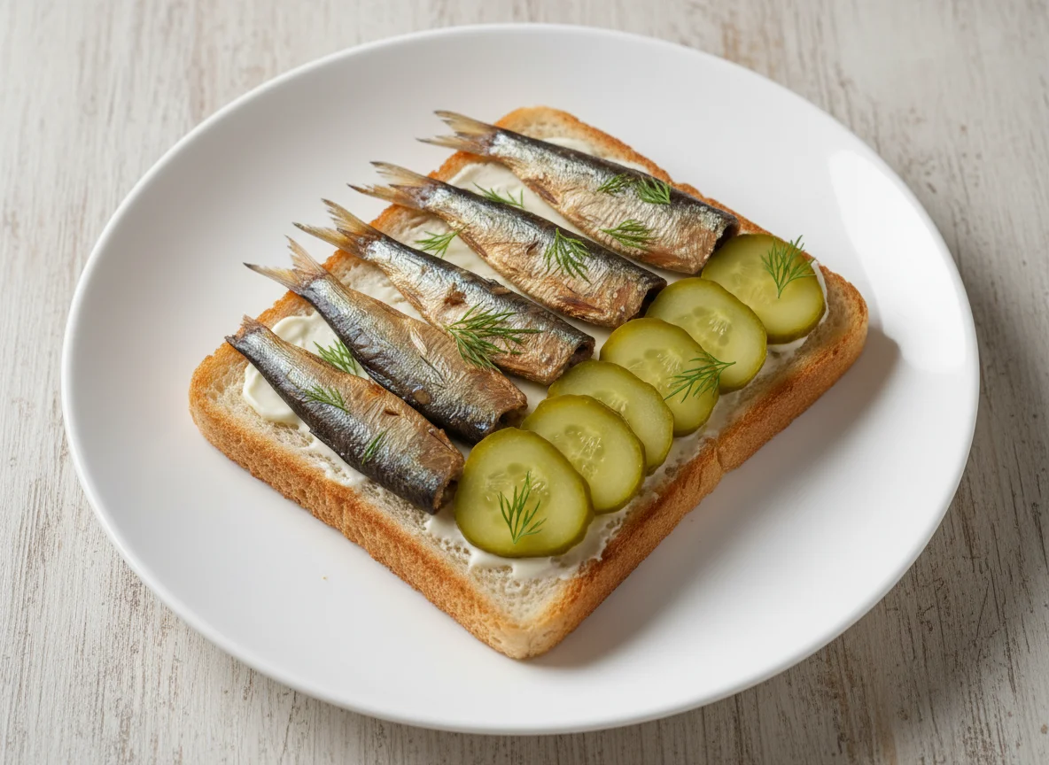 Бутерброд со шпротами и огурцом photo