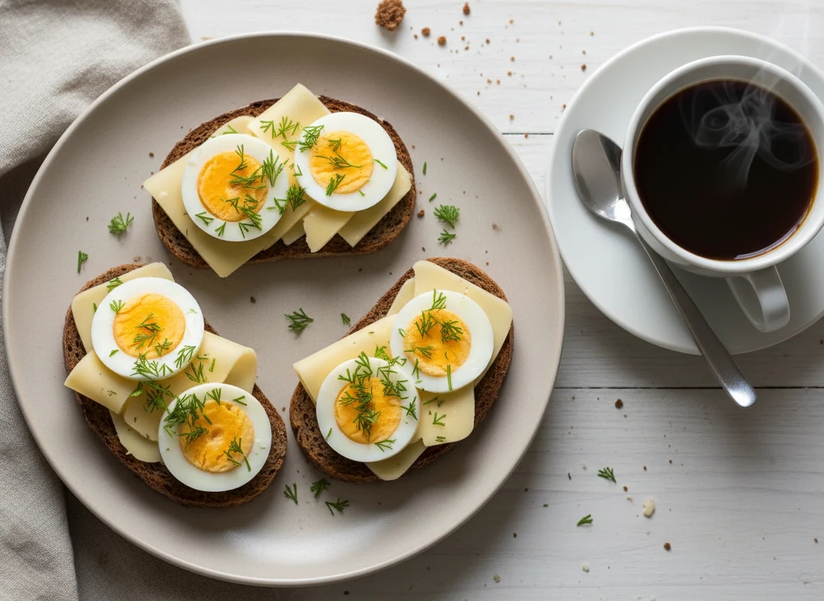 Бутерброды с яйцом и сыром и кофе photo