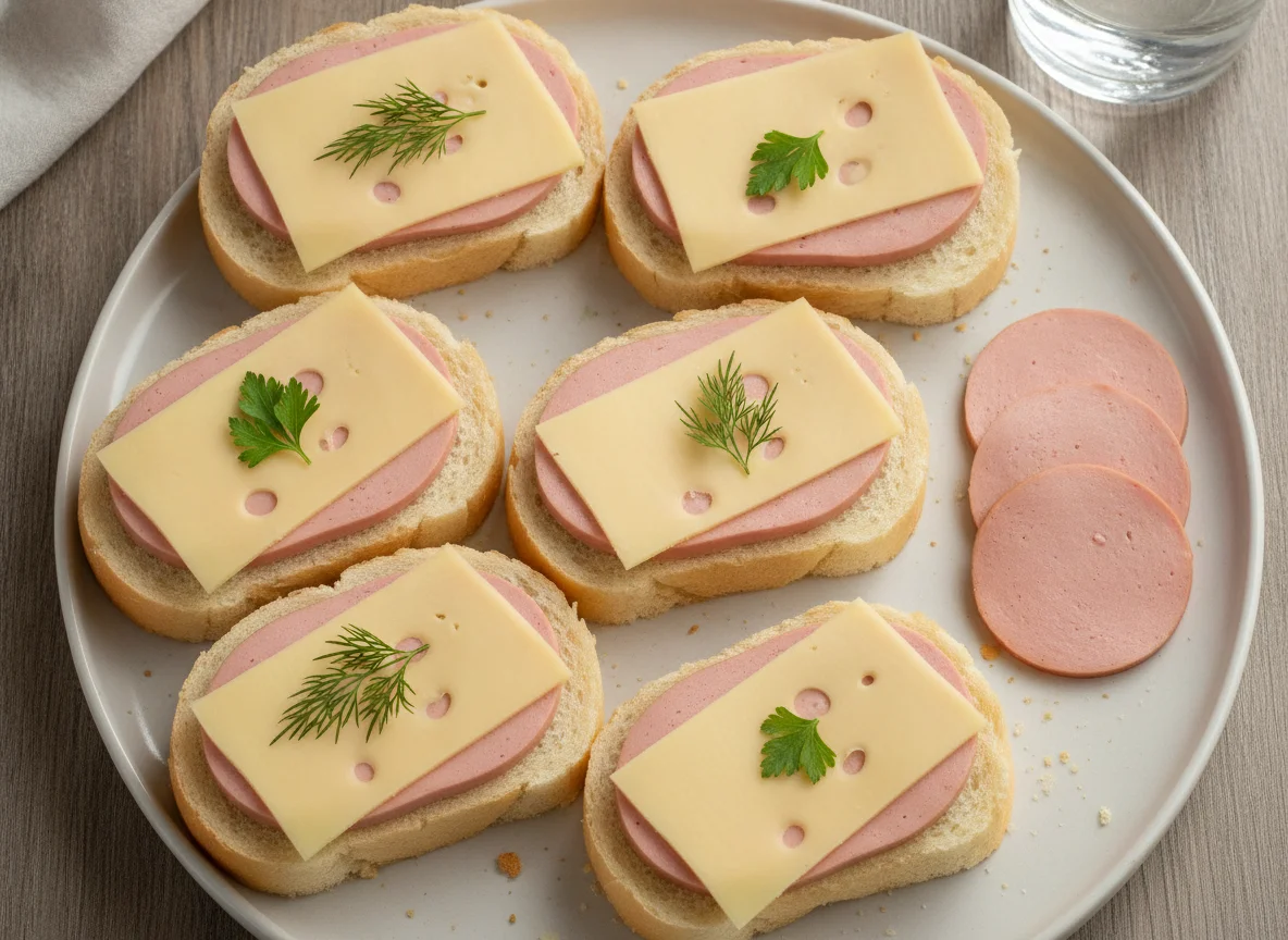 Бутерброды с докторской колбасой и сыром photo