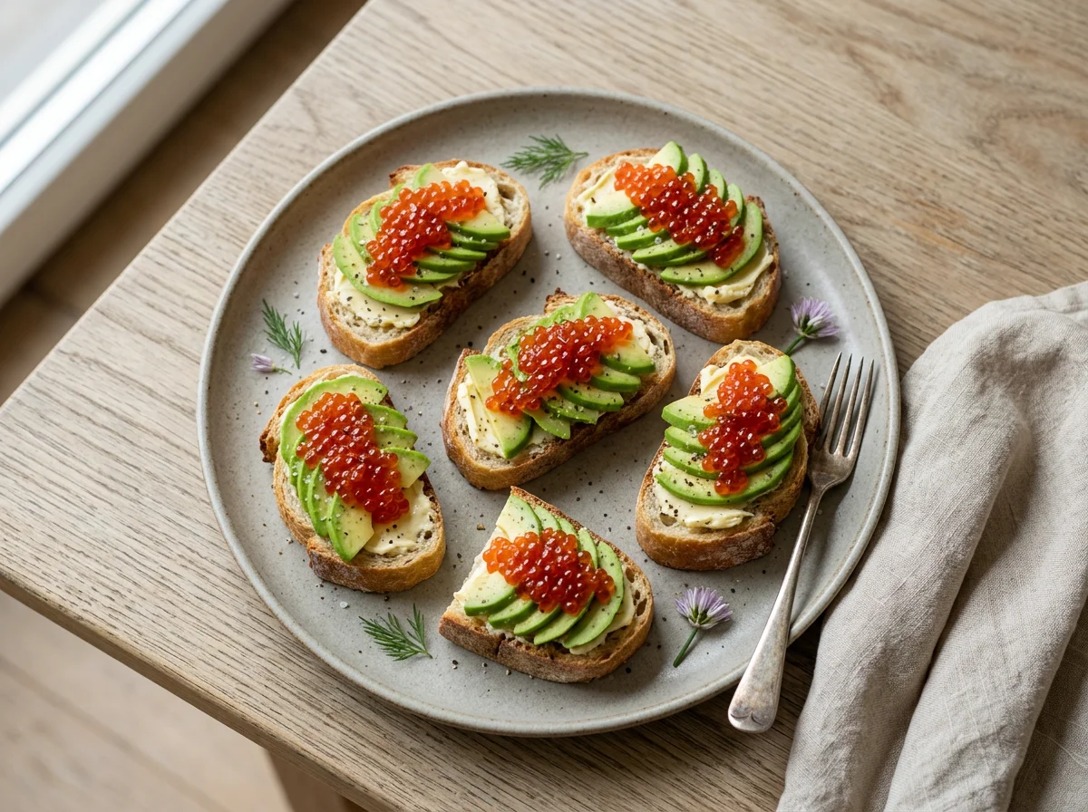 Бутерброды с икрой и авокадо photo