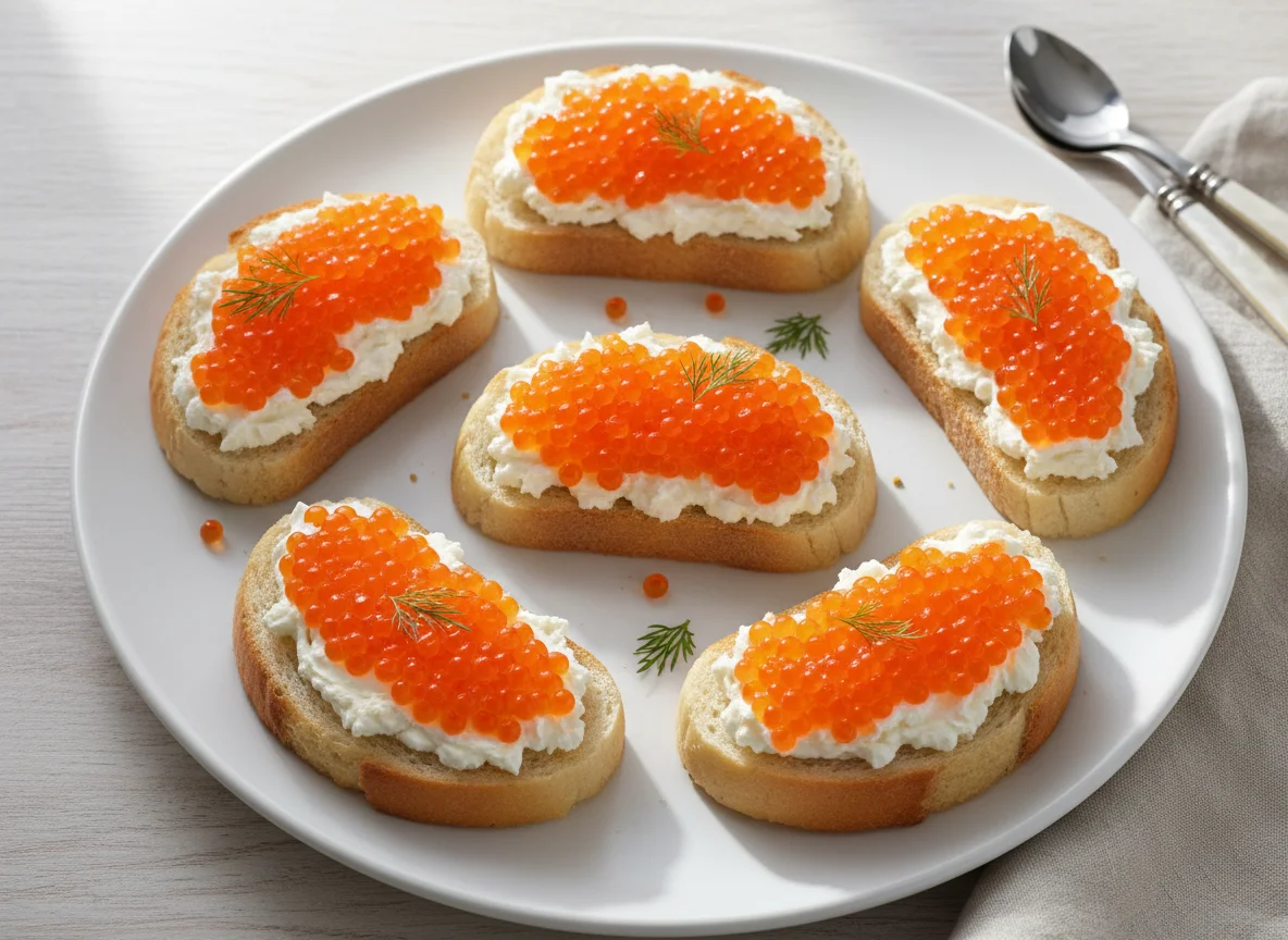 Бутерброды с икрой и сливочным сыром photo