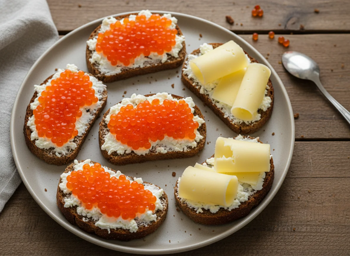 Бутерброды с икрой и сыром photo