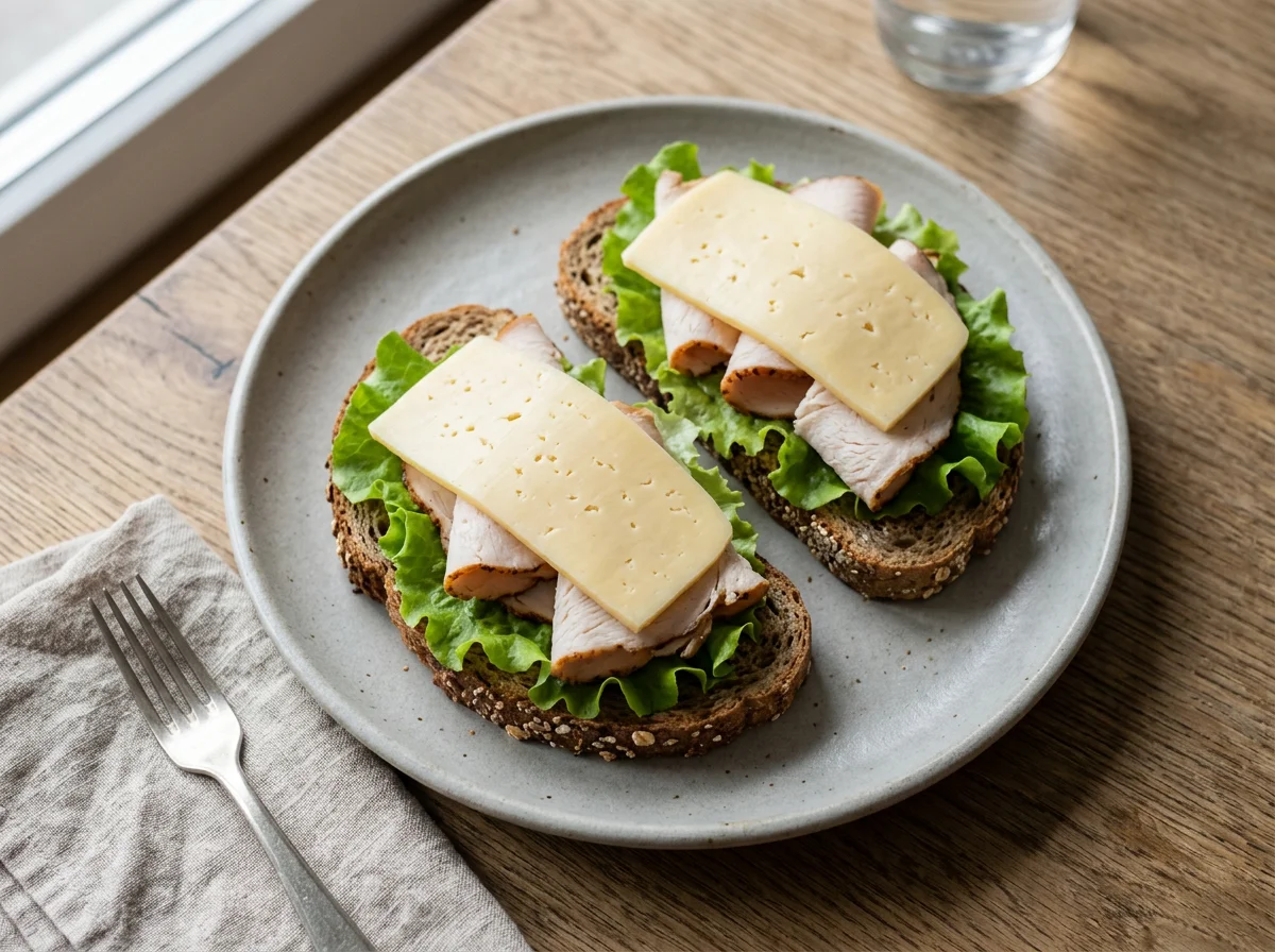 Бутерброды с индейкой, сыром и салатом photo