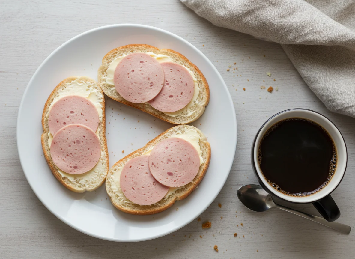 Бутерброды с колбасой и кофе photo