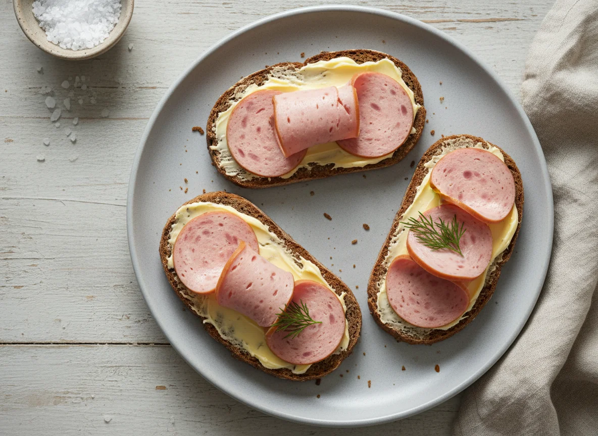 Бутерброды с колбасой и маслом photo