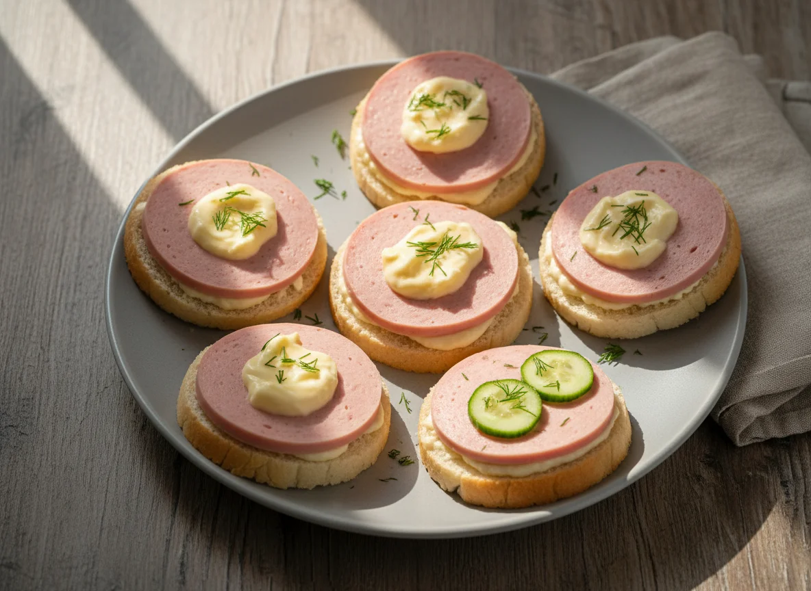 Бутерброды с колбасой и плавленым сыром photo