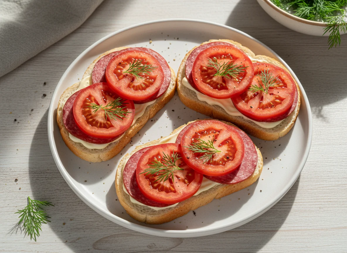 Бутерброды с колбасой и помидорами photo