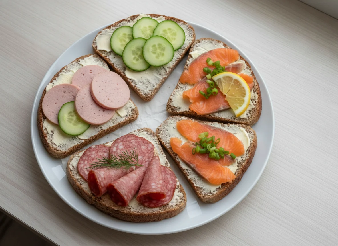 Бутерброды с колбасой и рыбой photo