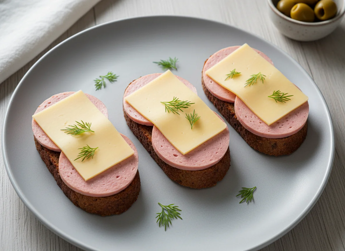 Бутерброды с колбасой и сыром photo